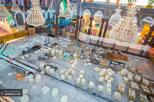 مراحل آماده سازی صحن مطهر سیدالشهدا (ع) برای حضور زائران + گزارش تصویری
