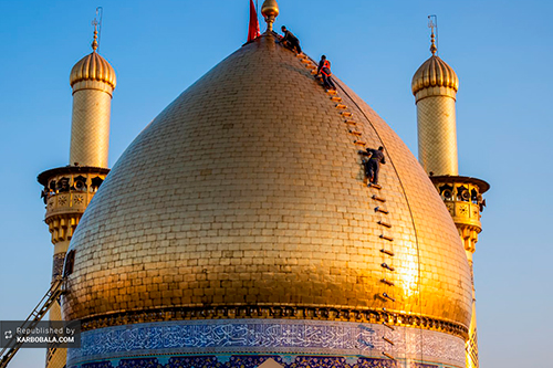 مراسم شستشوی گنبد منور حضرت قمر بنی هاشم (ع) / گزارش تصویری