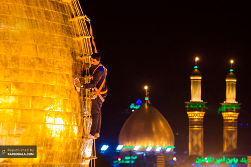 مراسم شستشوی گنبد مطهر سیدالشهدا (ع) / گزارش تصویری