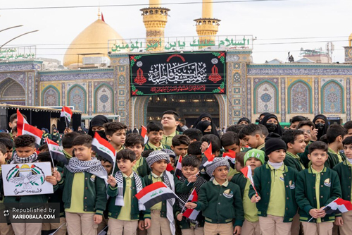 تجمع کودکان عراقی در بین‌الحرمین در حمایت از کودکان فلسطینی / گزارش تصویری