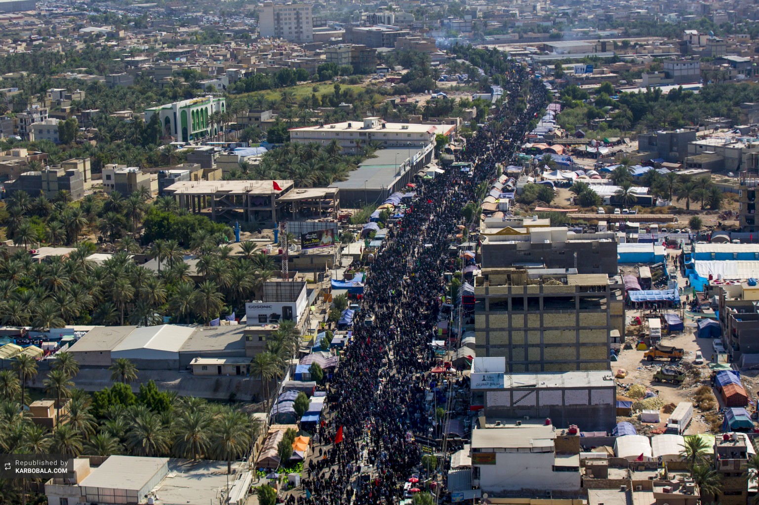 تصویر هوایی از پیاده‌روی اربعین (کربلا)