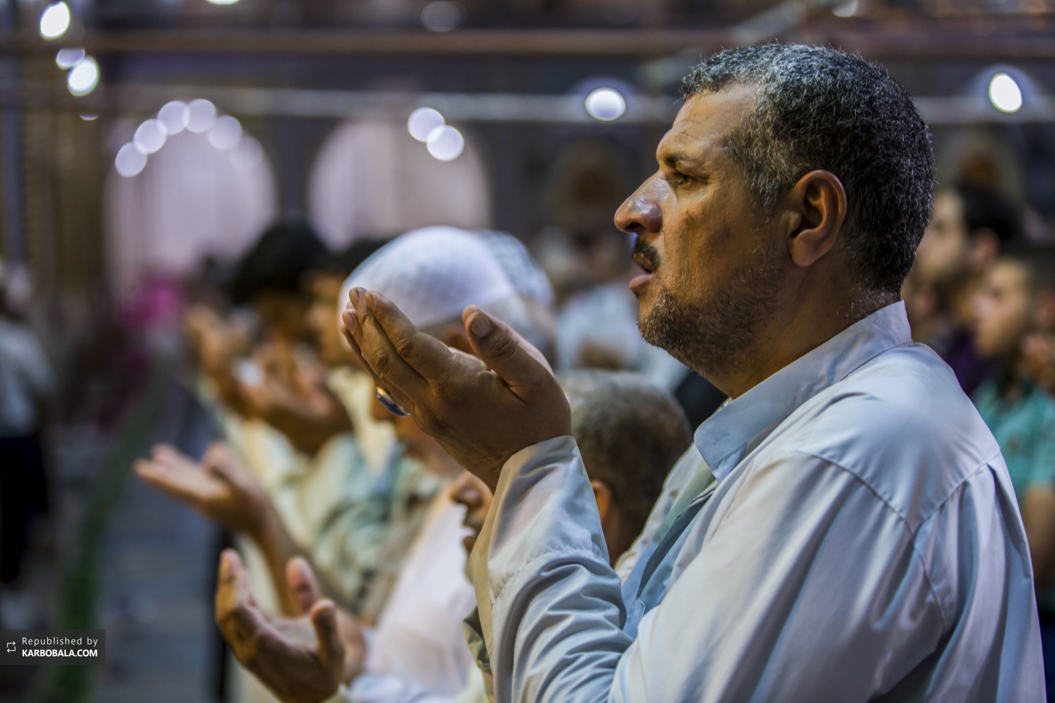 نماز جماعت زوار و عاشقان حسینی در کربلای معلی