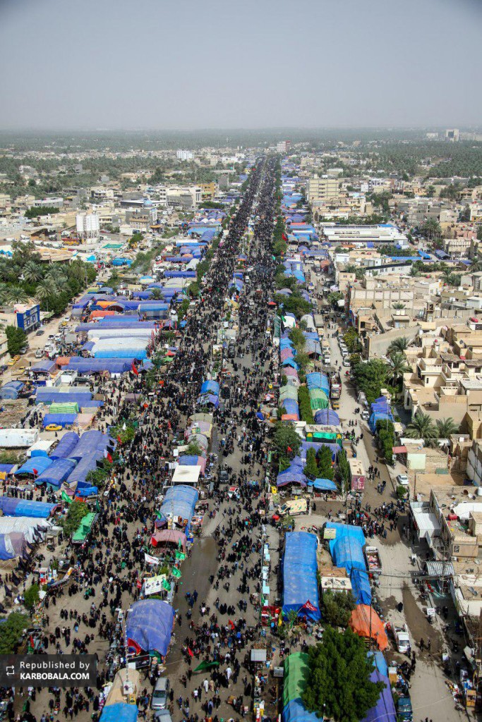 تصویر هوایی و نمایش شکوه جمعیت در راه‌پیمایی روز اربعین