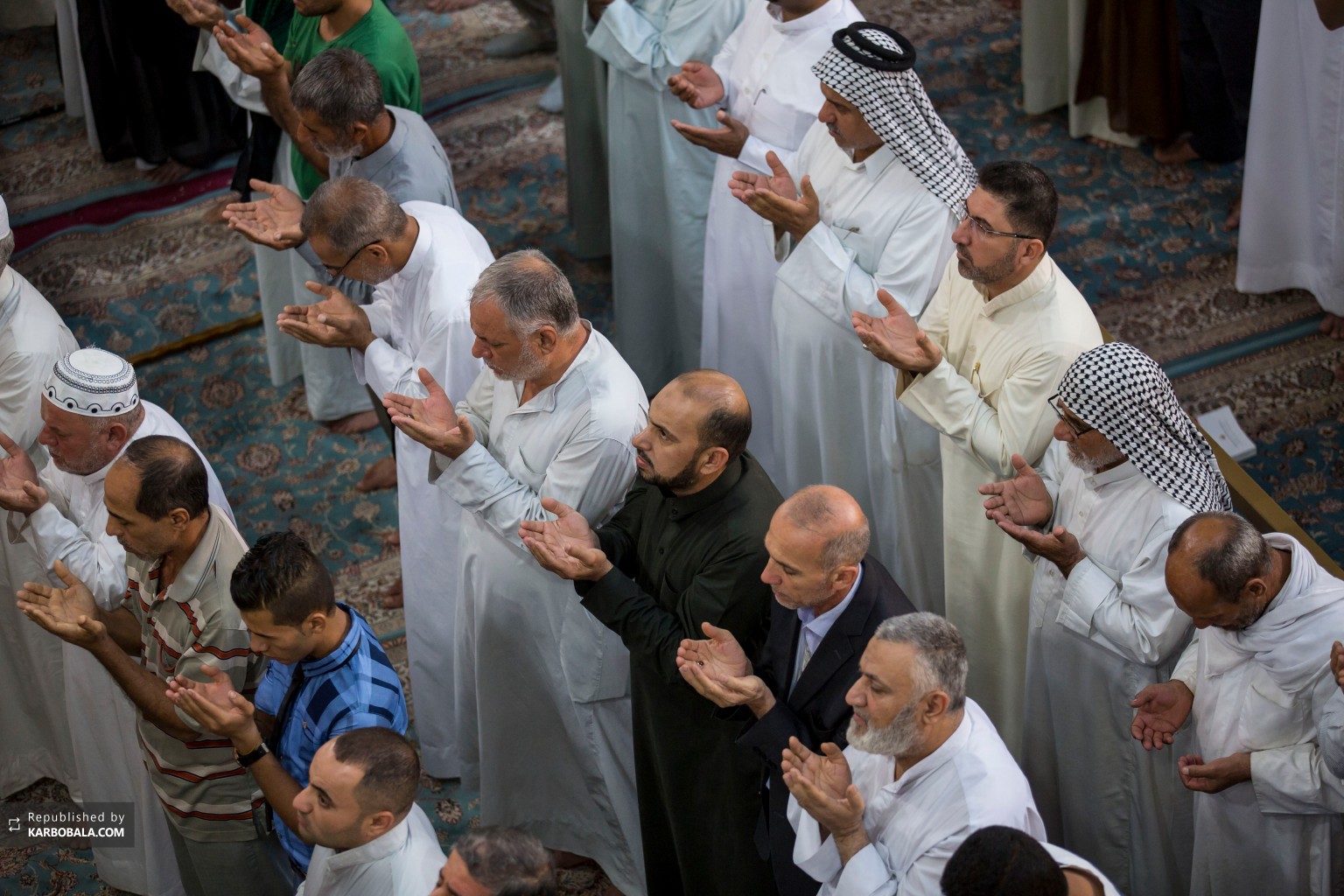 تصویری از برگزاری نماز جماعت در حرم حضرت عباس علیه‌السلام